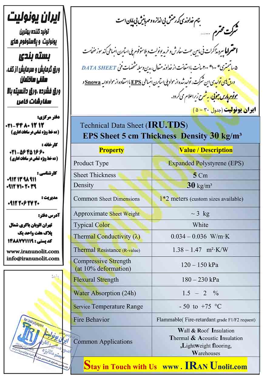 ورق یونولیت 5 سانت با دانسیته 30